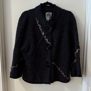 Elegant Black Textured Teddy Jacket